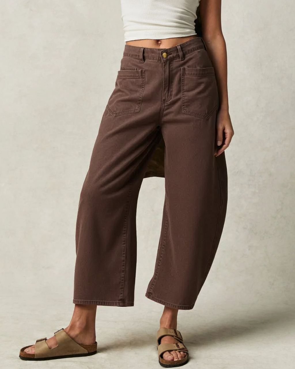 MID RISE CHOCOLATE BARREL JEANS