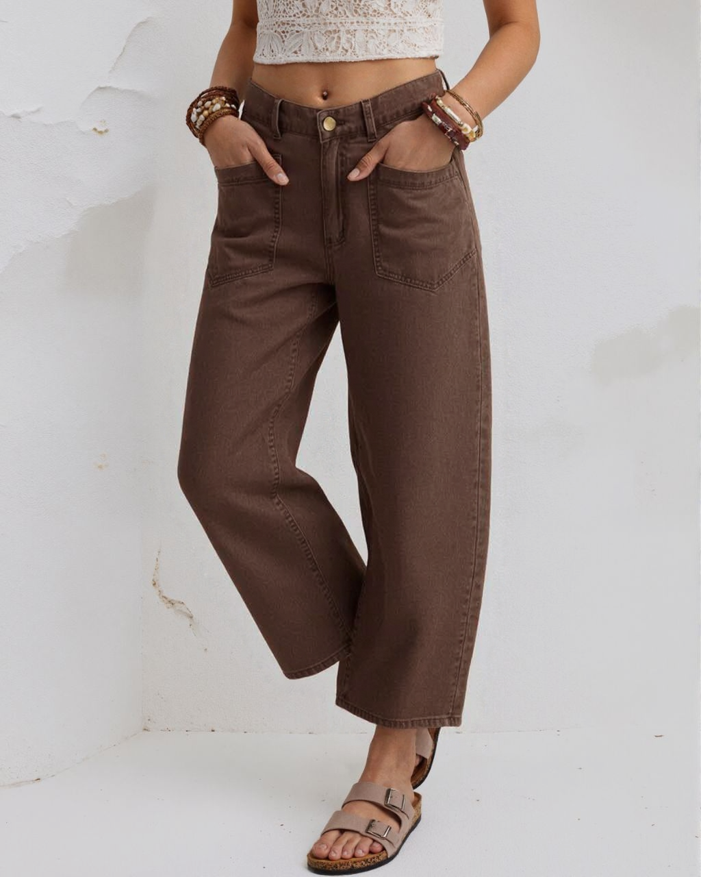 MID RISE CHOCOLATE BARREL JEANS