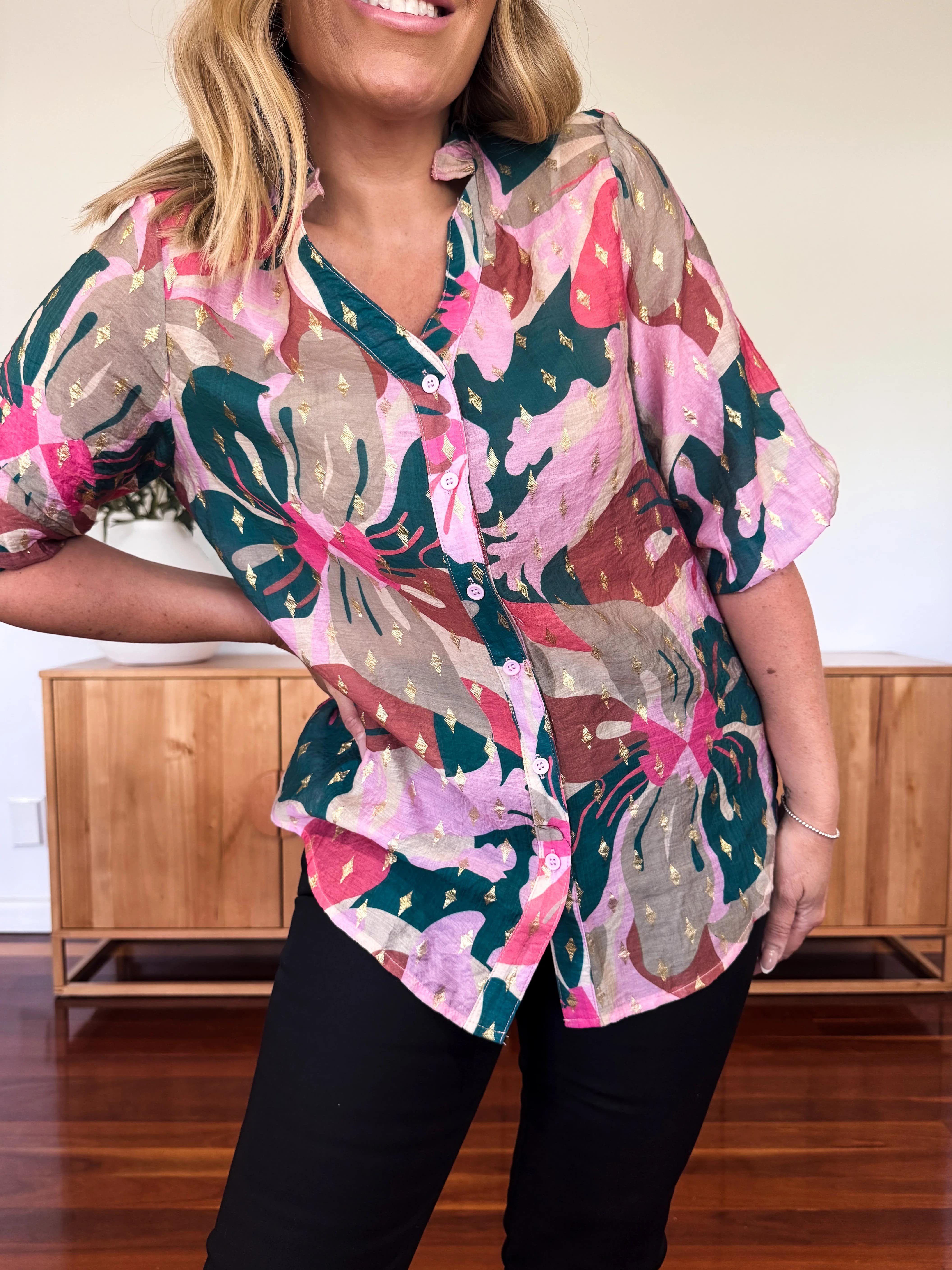 METALIC LEAF BLOUSE