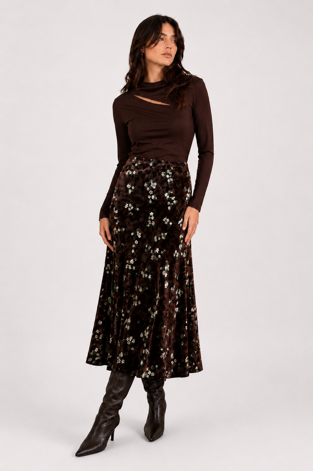 DITZY FLORAL VELVET SKIRT