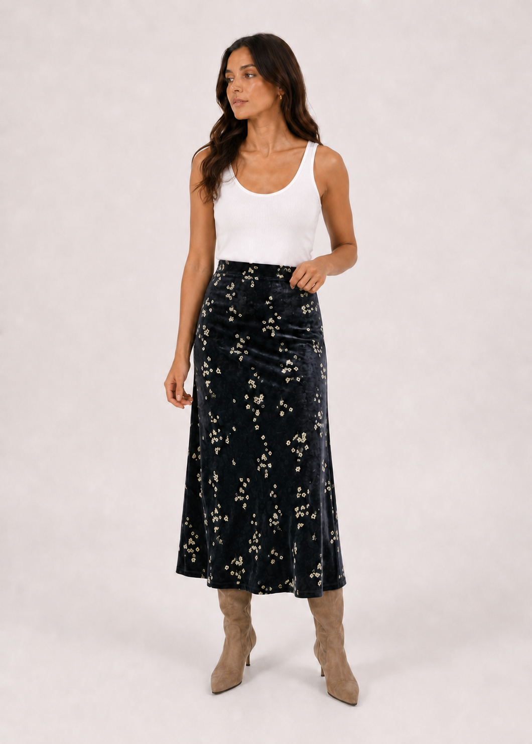 DITZY FLORAL VELVET SKIRT