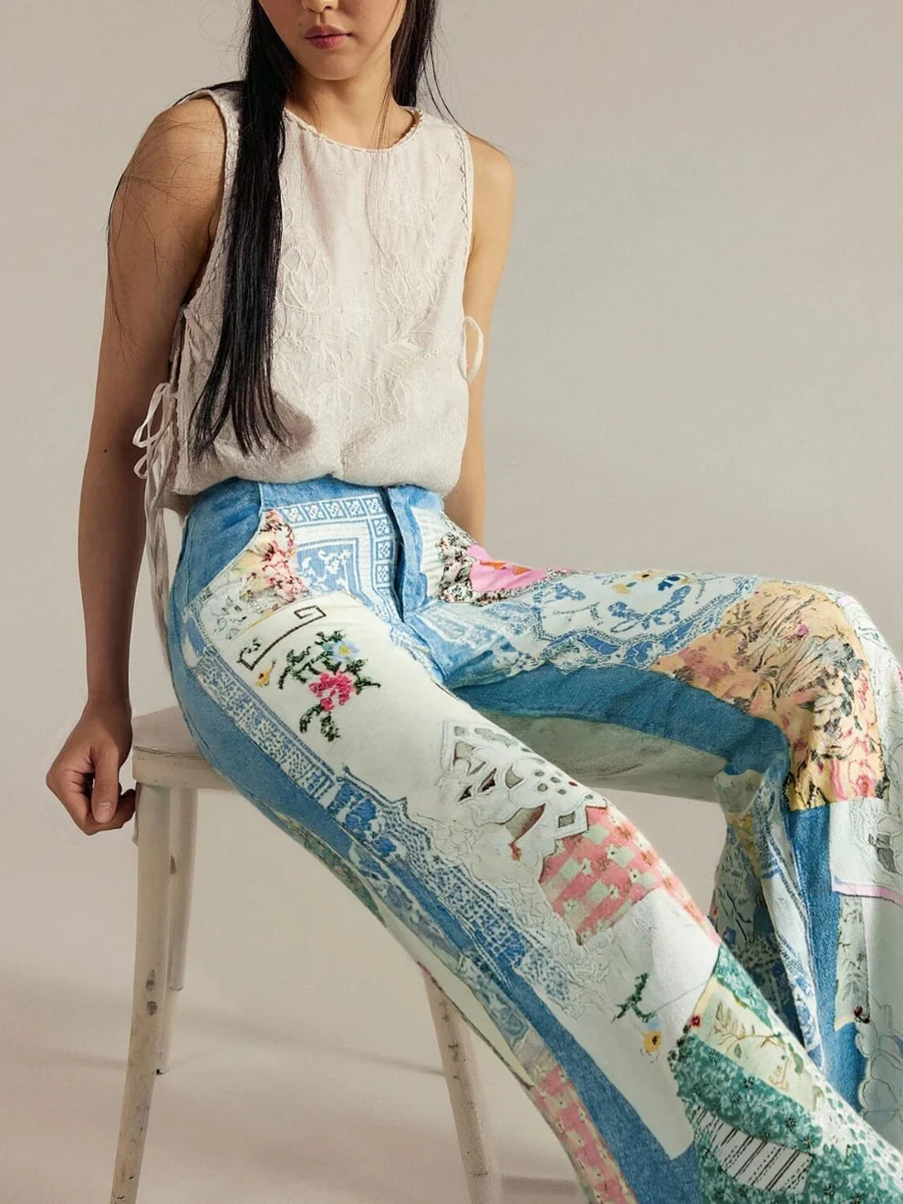 PATCHWORK PRINTED JEANS