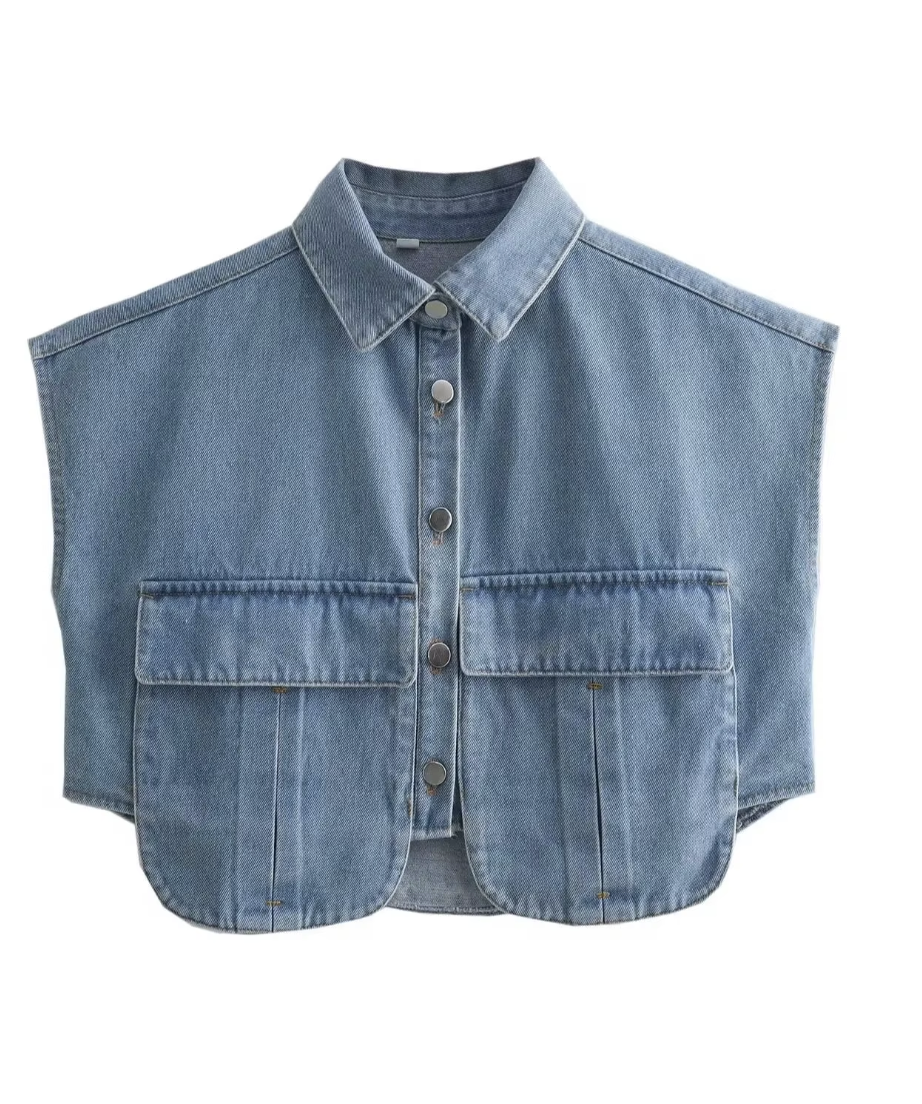 DENIM CROP POCKET VEST