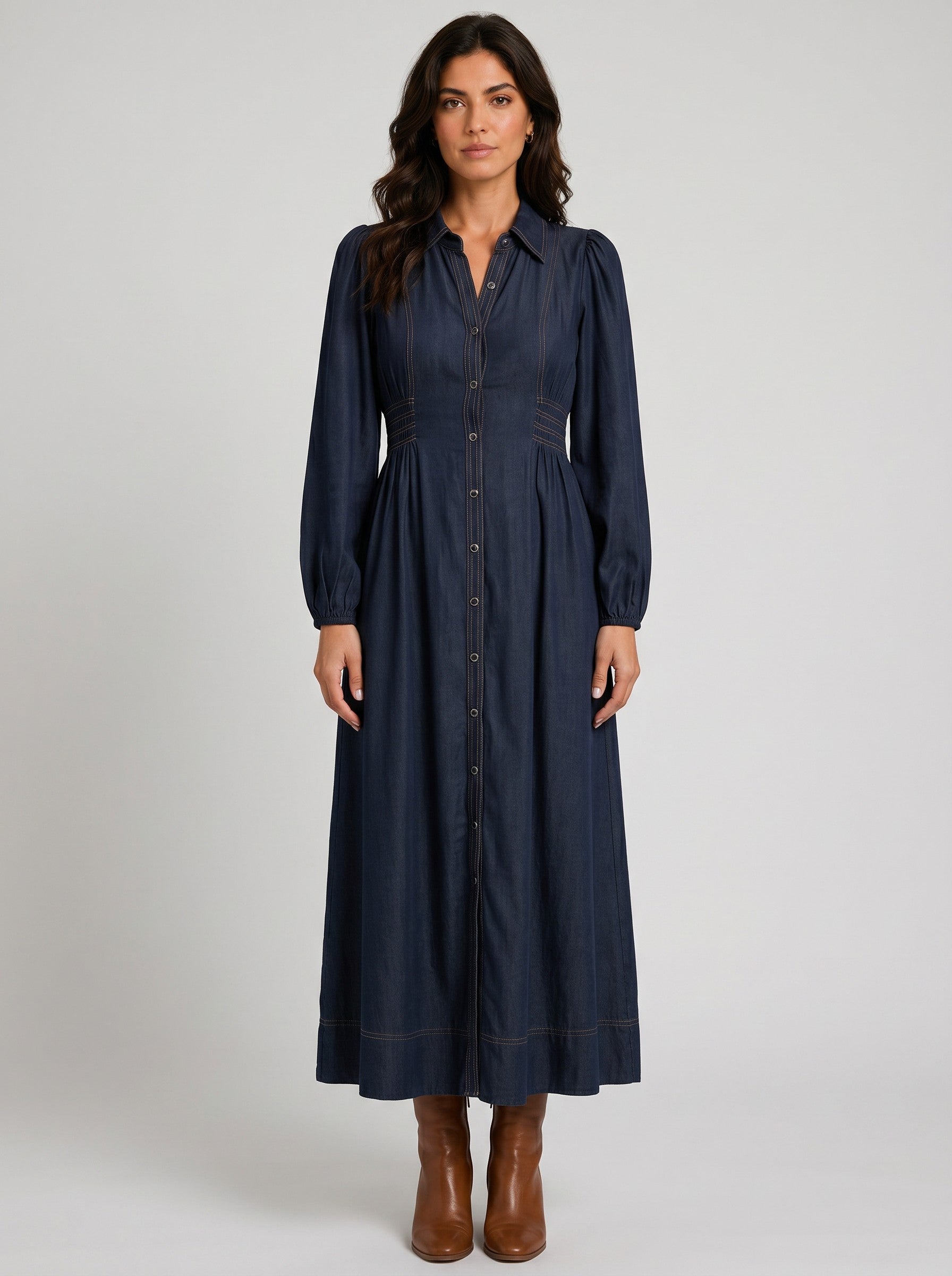TOP STITCH CONTRAST MIDI DRESS