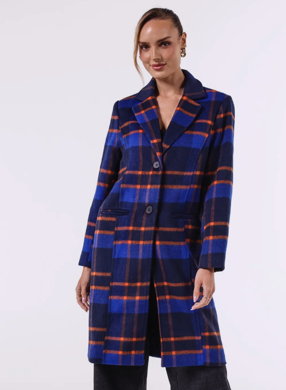 NAVY TARTAN COAT