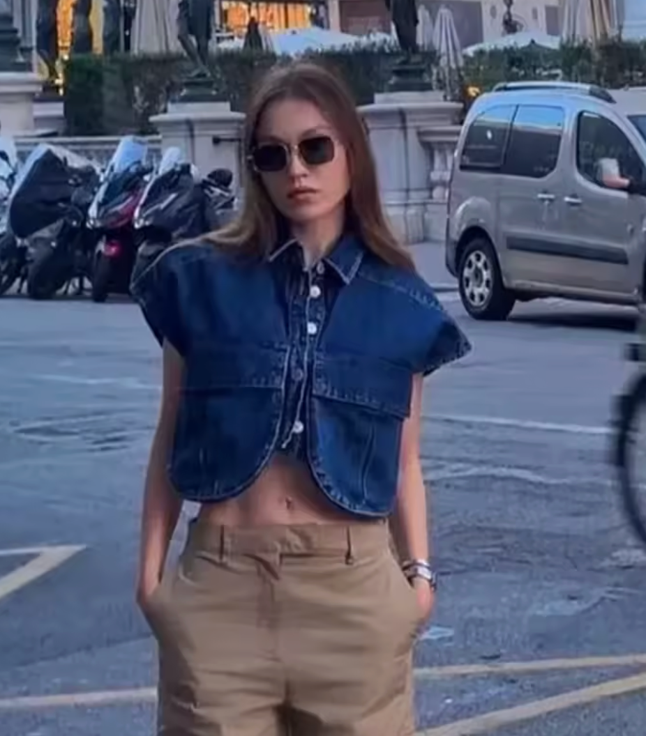 DENIM CROP POCKET VEST