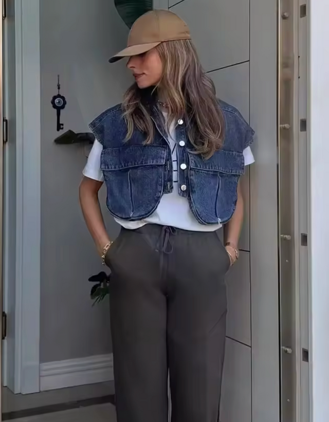 DENIM CROP POCKET VEST