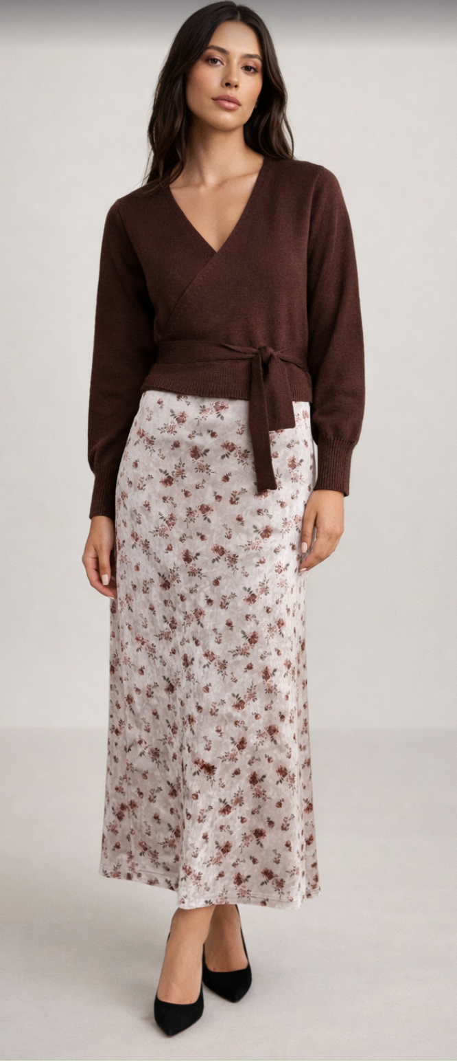 VELVET FLORAL SKIRT