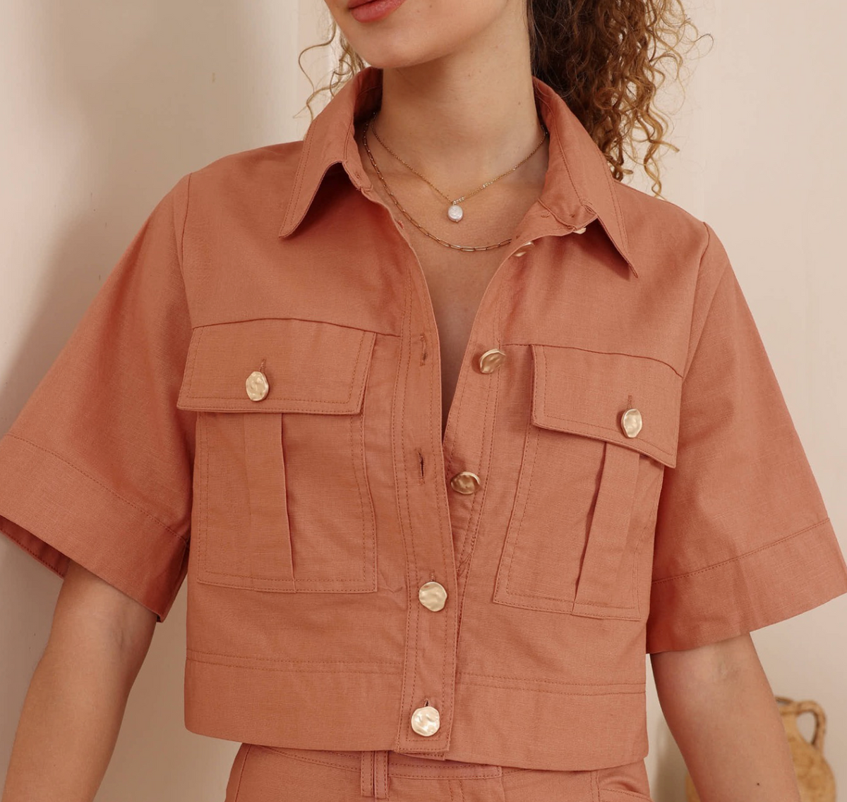 Cotton Linen Cropped Utility Jacket