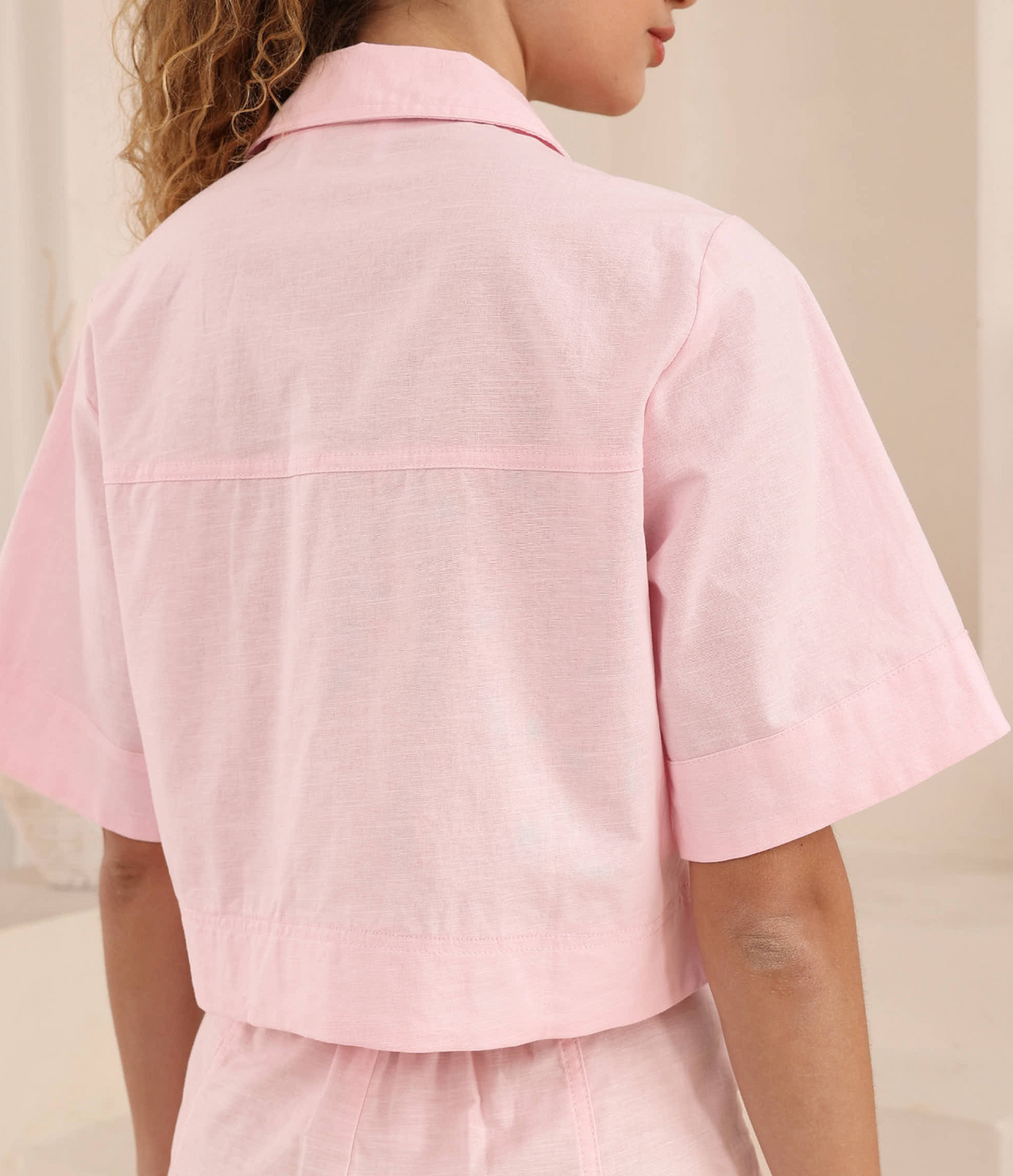 Cotton Linen Cropped Utility Jacket