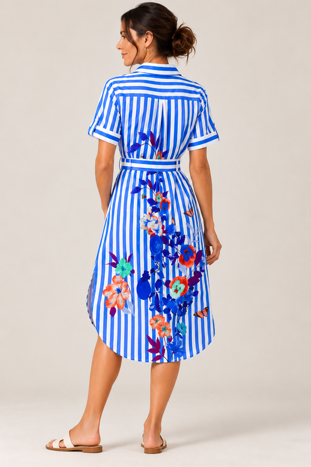 Floral Stripe Shirt Dress