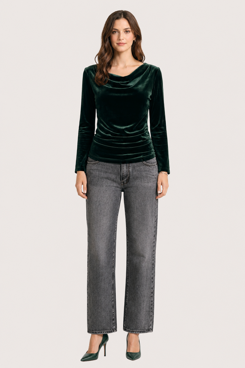 VELVET COWL NECK TOP