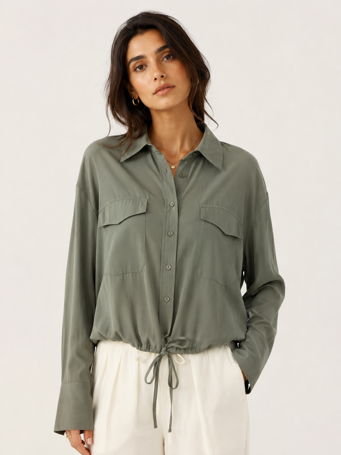 Relaxed Drawstring Utility Shirt