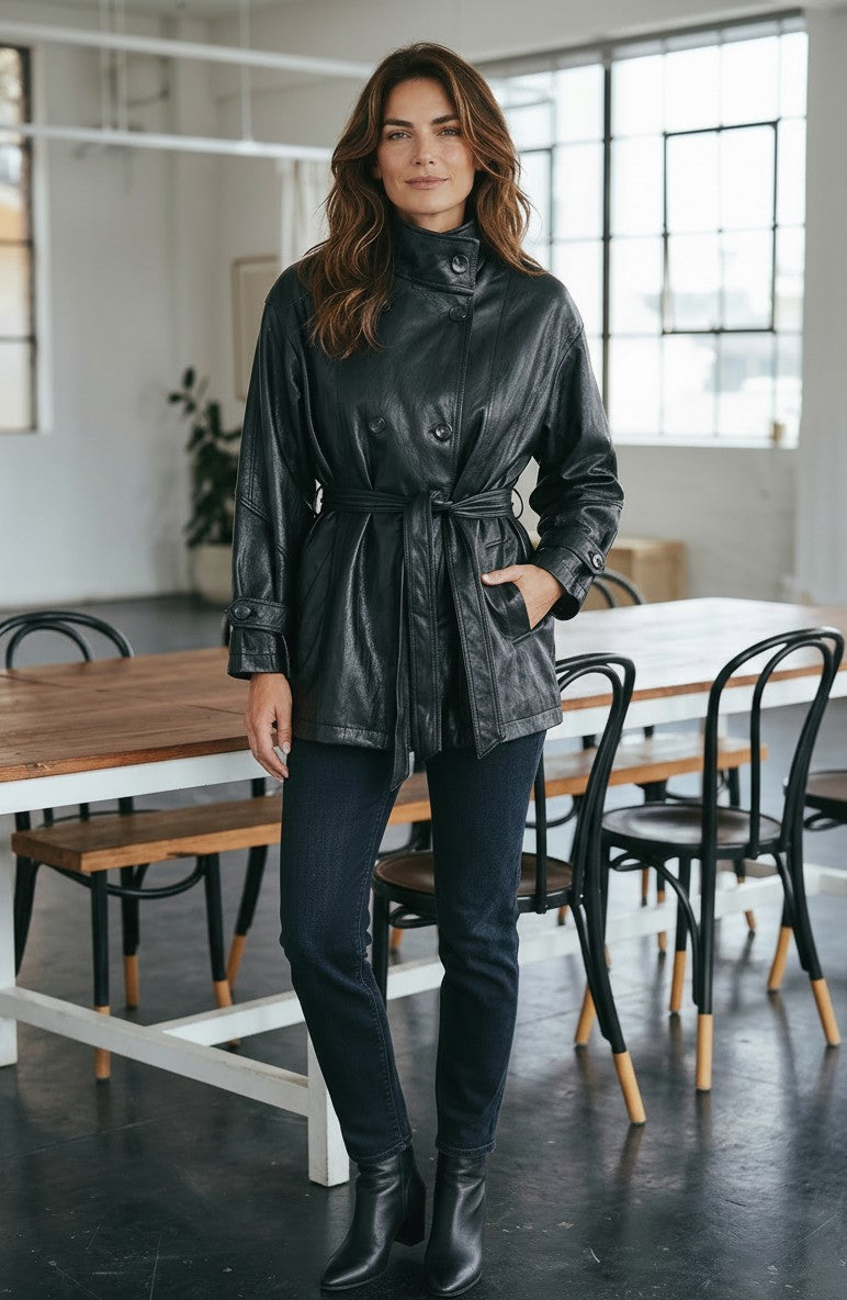 FUNNEL NECK PLEATHER JACKET