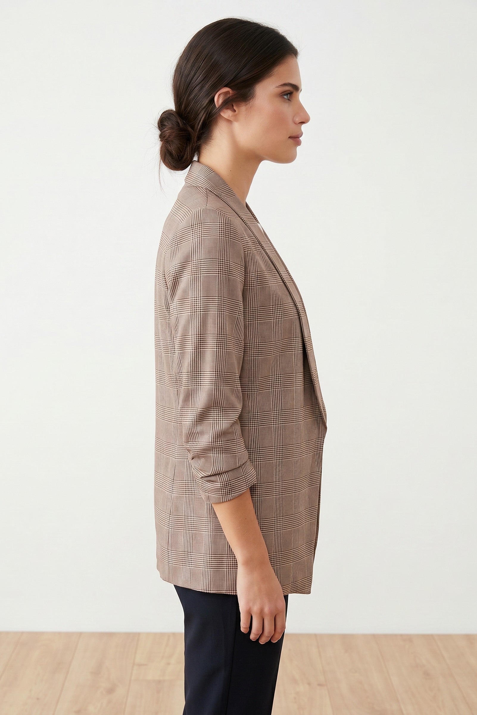 TWEED CHECK OPEN BLAZER