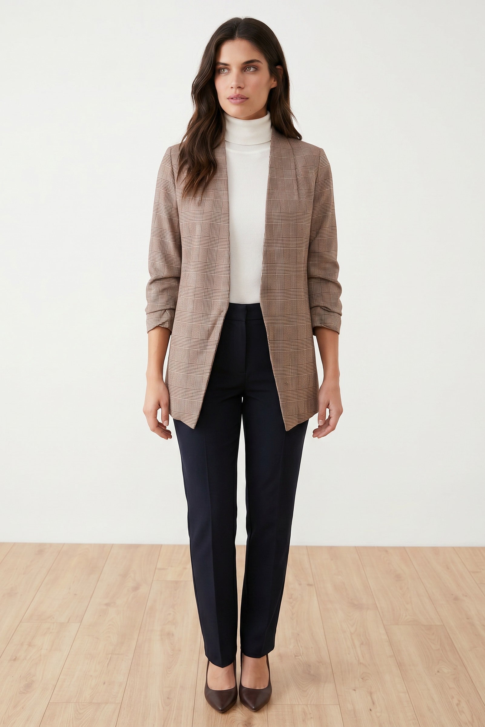 TWEED CHECK OPEN BLAZER