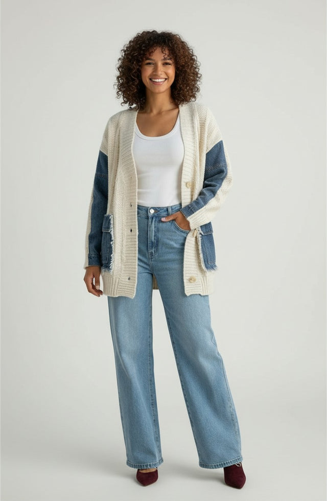 DENIM CONTRAST CARDIGAN