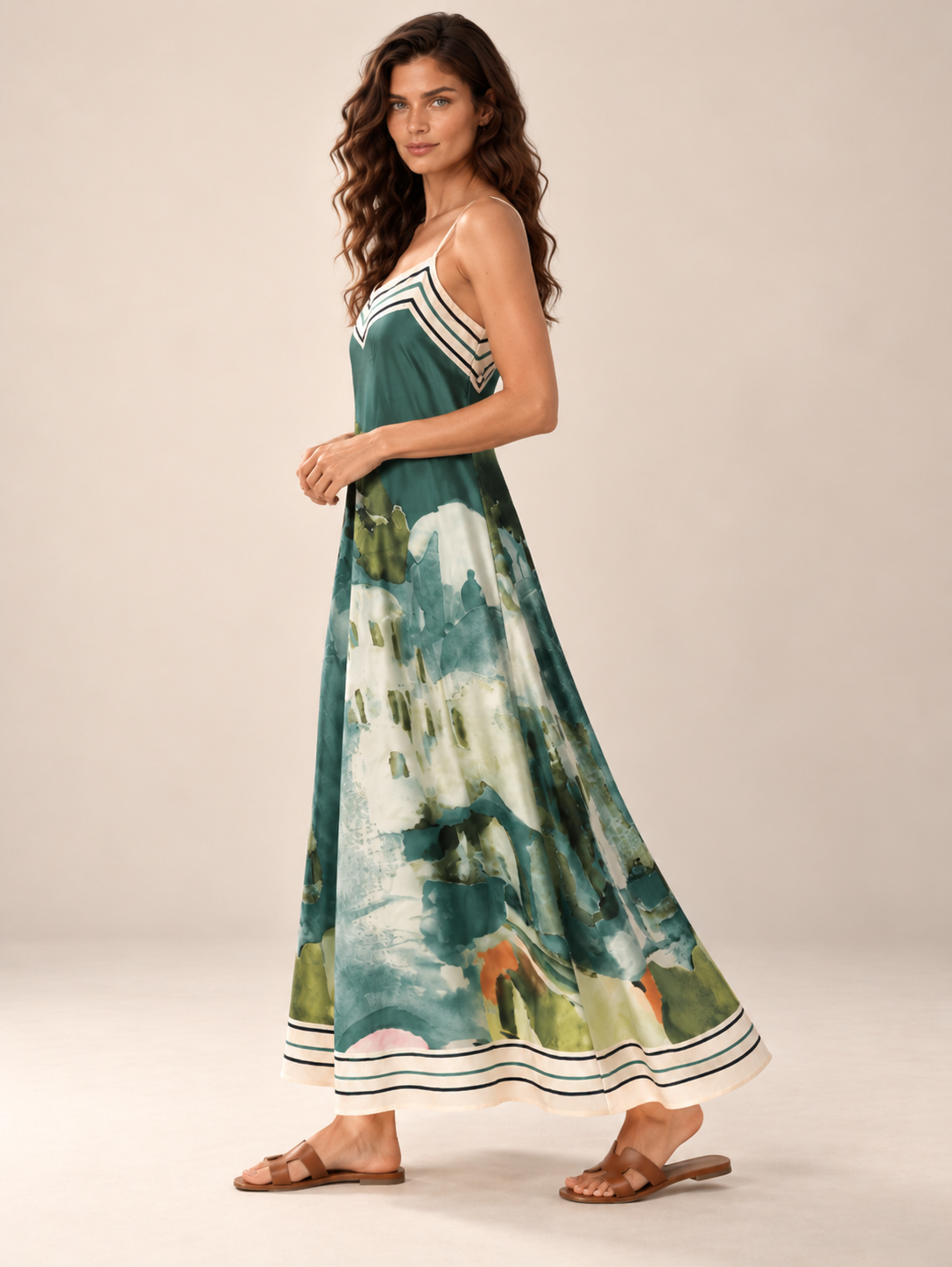 Lanscape satin maxi dress