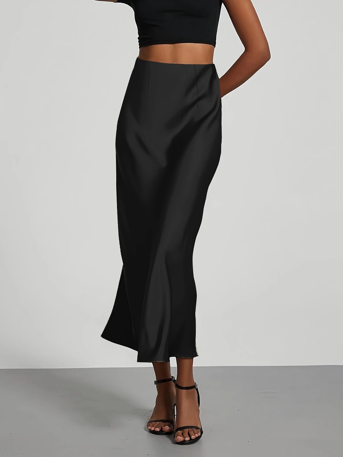 BIAS SATIN SKIRT - BLACK