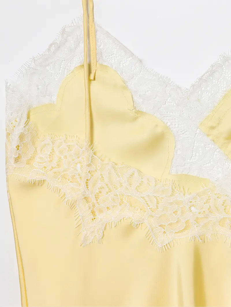 SATIN LACE ASYM TOP - LEMON