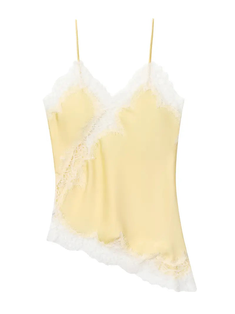 SATIN LACE ASYM TOP - LEMON