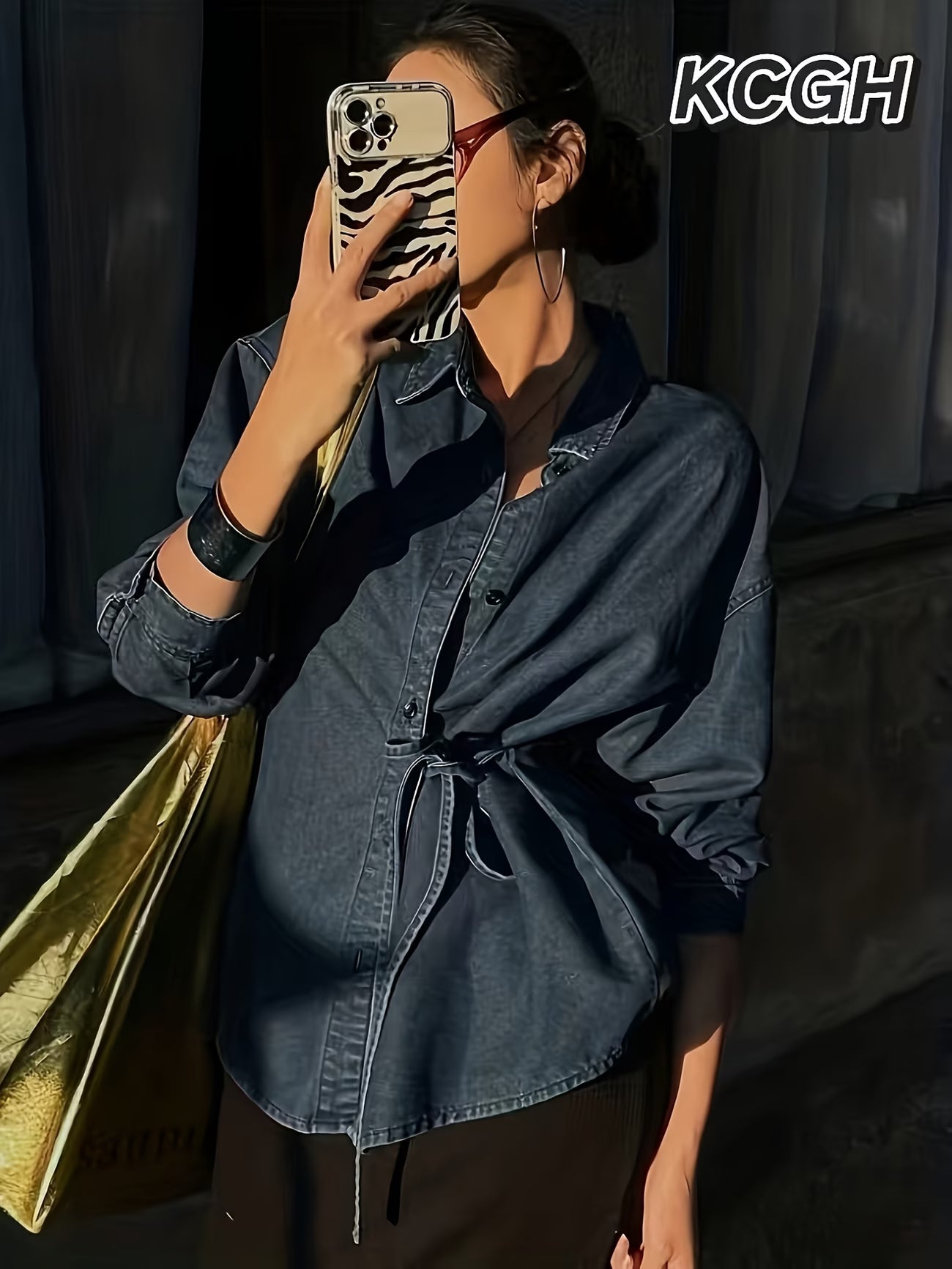 TIE WAIST DENIM SHIRT