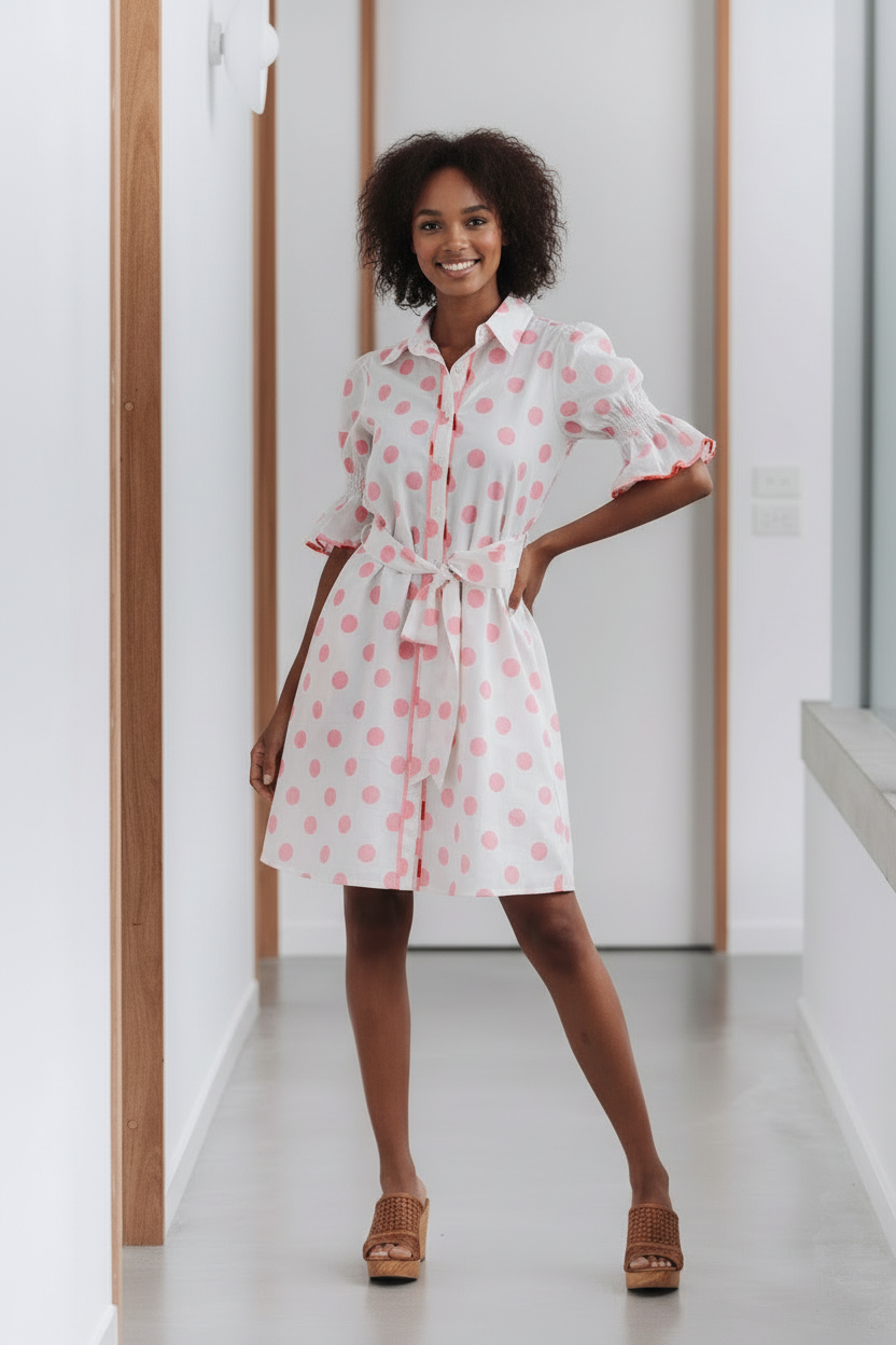 CONTRAST POLKA DOT DRESS