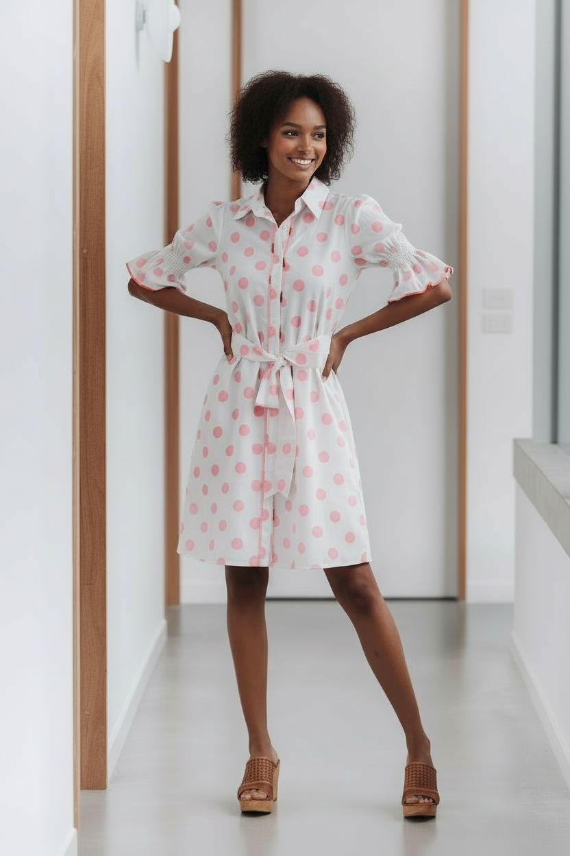 CONTRAST POLKA DOT DRESS