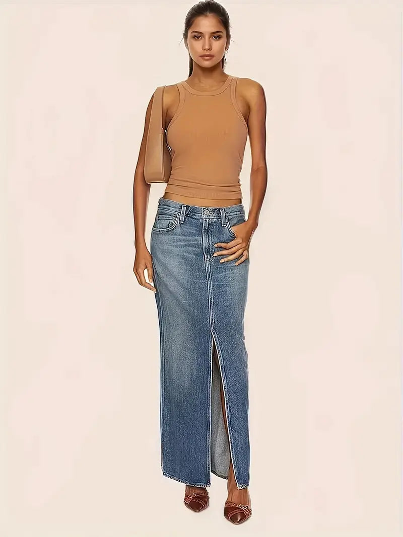 Denim classic long skirt