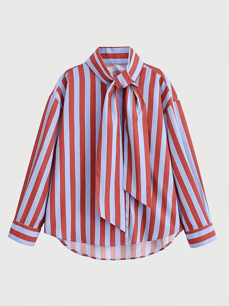 Stripe Tie-Neck Shirt