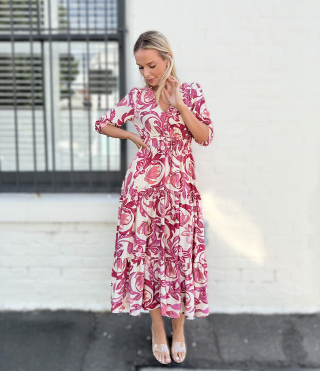 PASSION FLORAL SELMA DRESS -BERRY