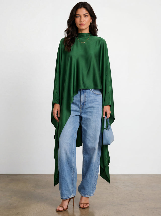 Matte Satin Cape- Green