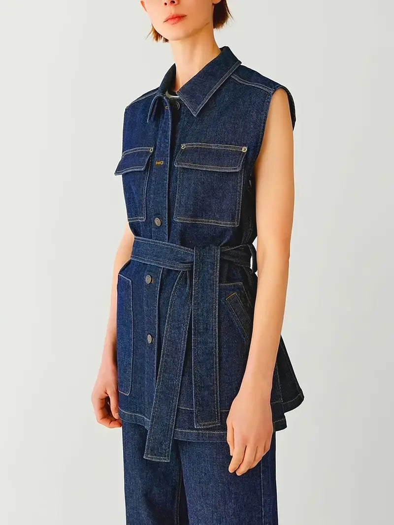 BELTED DENIM VEST
