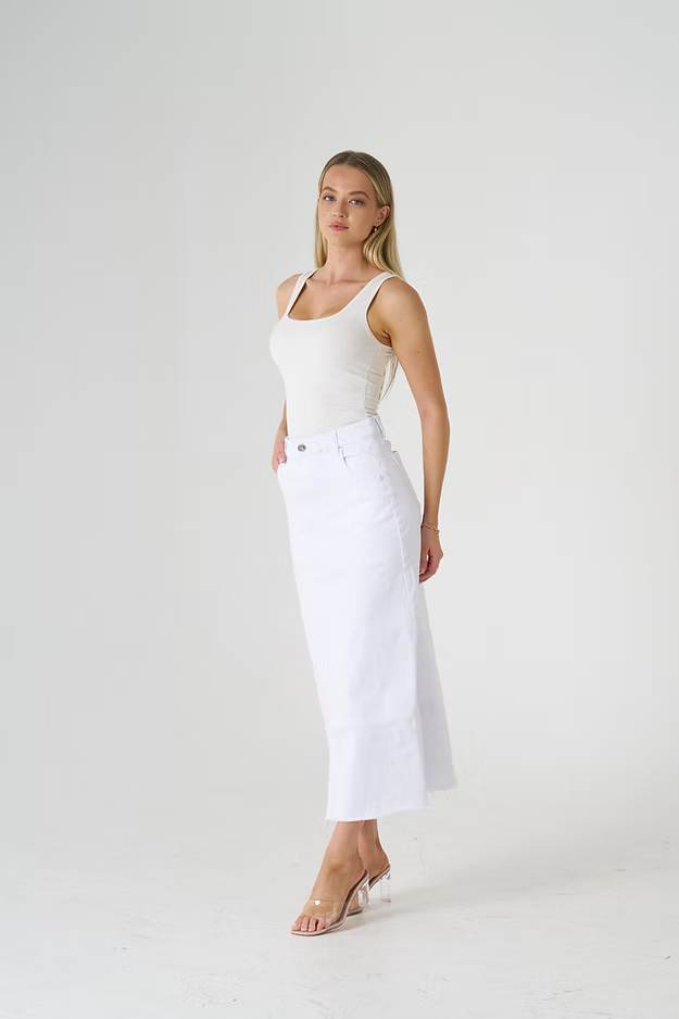 CLASSIC DENIM SKIRT- WHITE