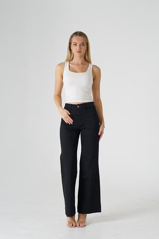 MILAN DENIM WIDE LEG JEANS - BLACK