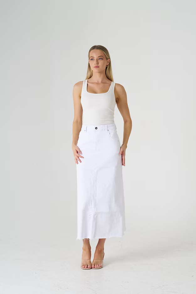 CLASSIC DENIM SKIRT- WHITE