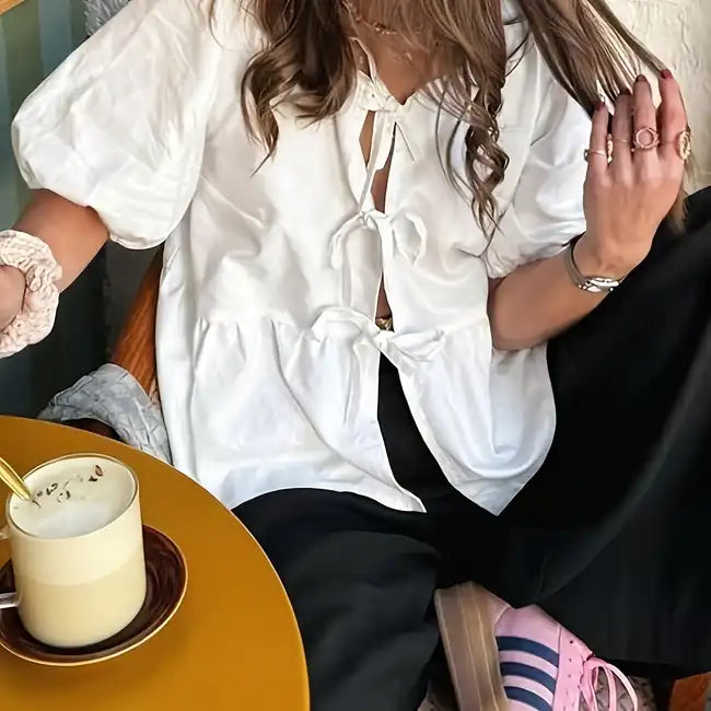 TIE PEPLUM BLOUSE