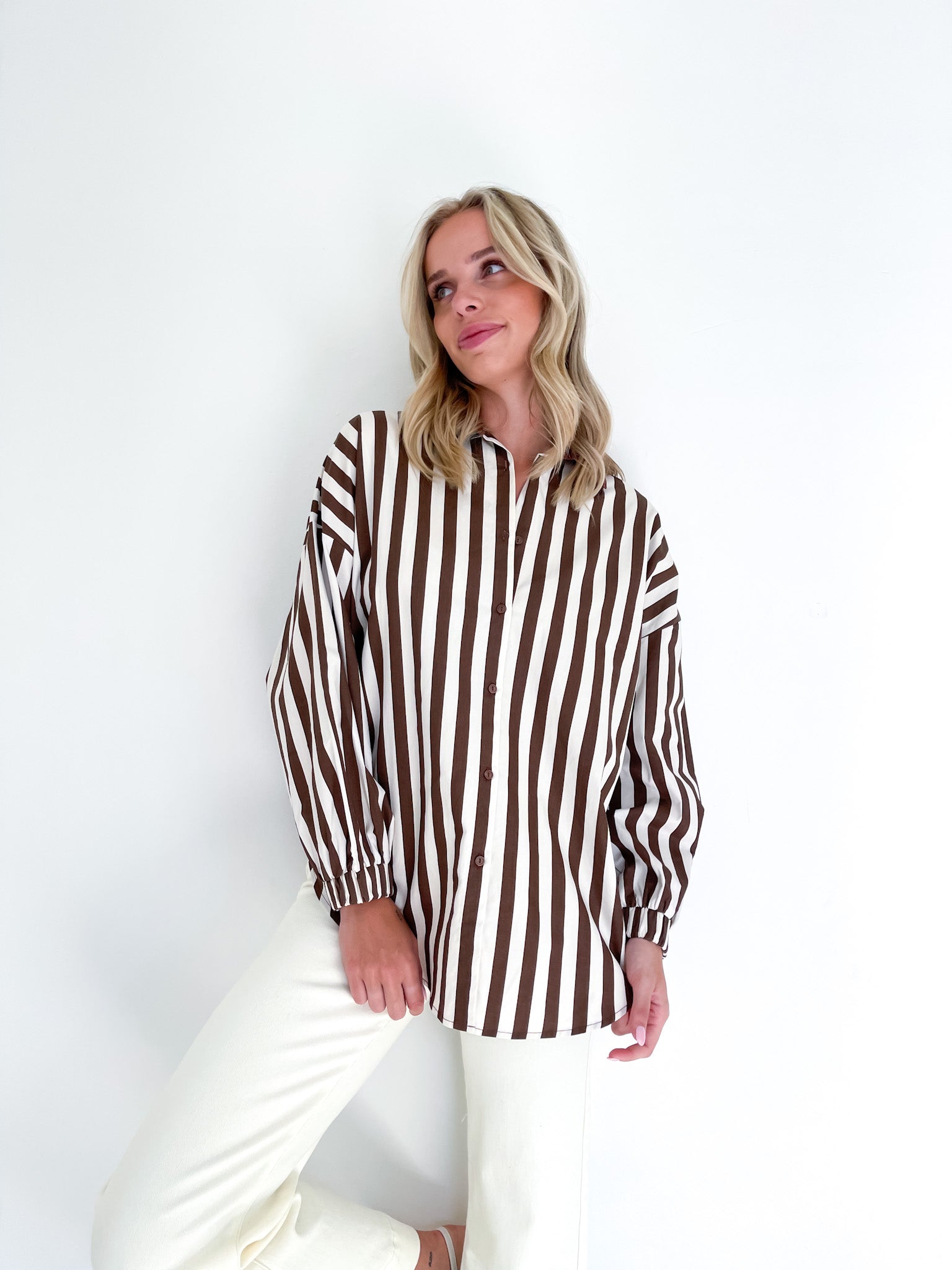 STRIPE BLOCK ELASTIC YOKE SHIRTS