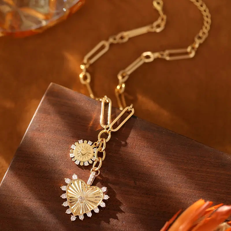 Heart & Sunburst Pendant Necklace