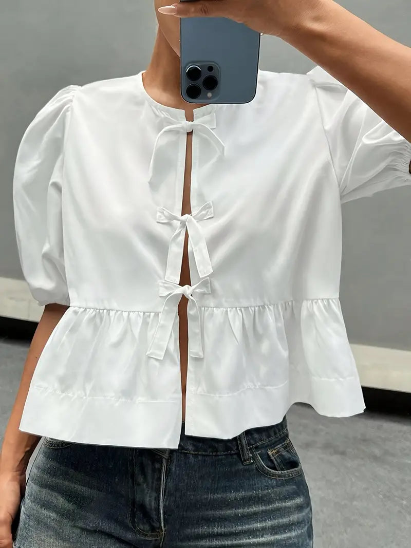 TIE PEPLUM BLOUSE