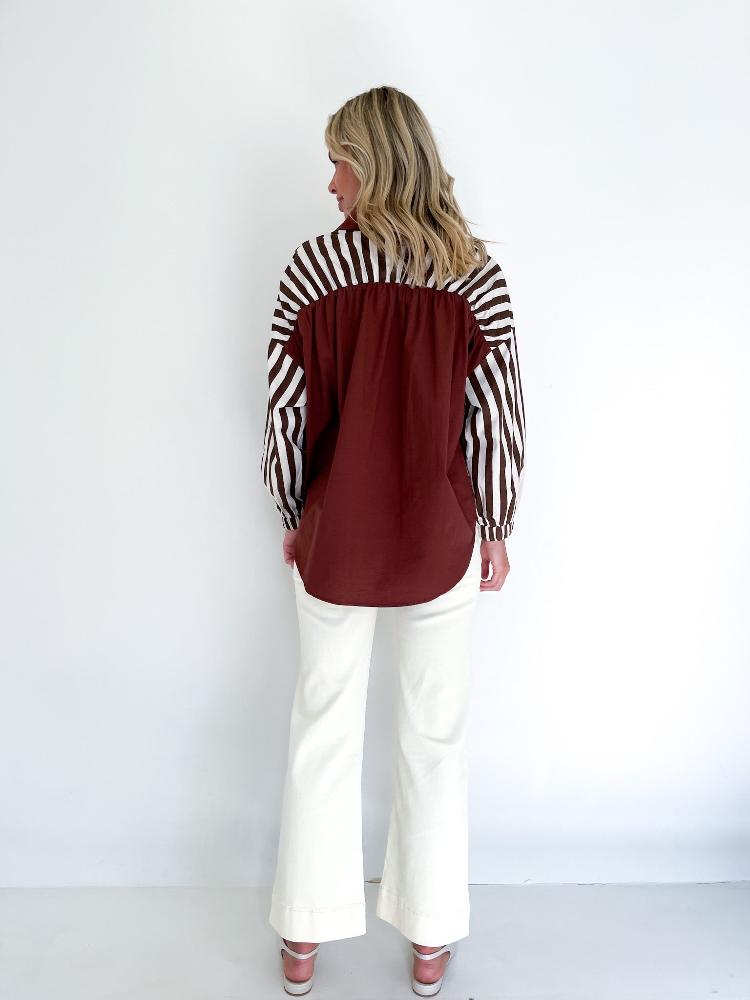 STRIPE BLOCK ELASTIC YOKE SHIRTS
