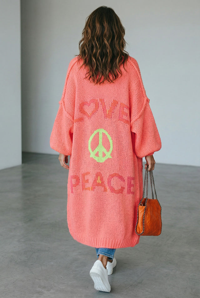 BOHO PEACE LOVE CARDIGAN - PINK ROSE