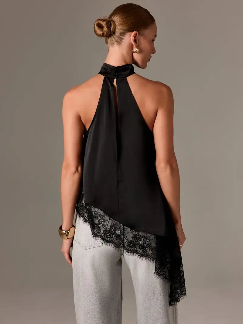 HALTER SATIN AND LACE TOP