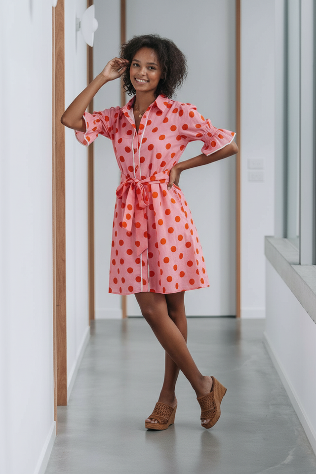 CONTRAST POLKA DOT DRESS