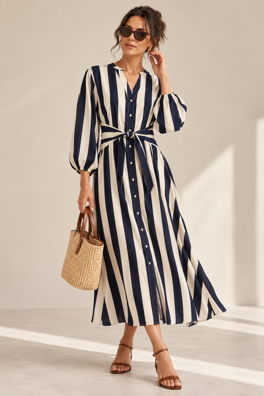 GELATO STRIPE MIDI DRESS- NAVY