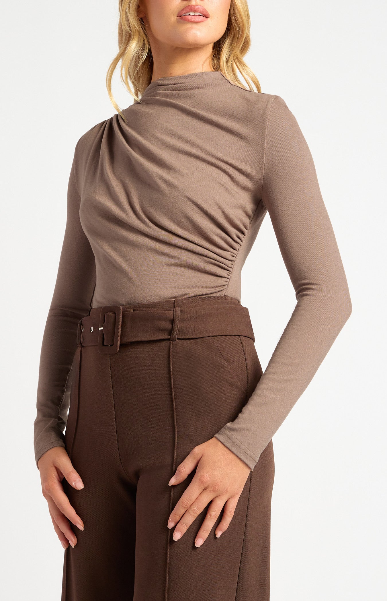Stretch Jersey Top with Front Ruched Details