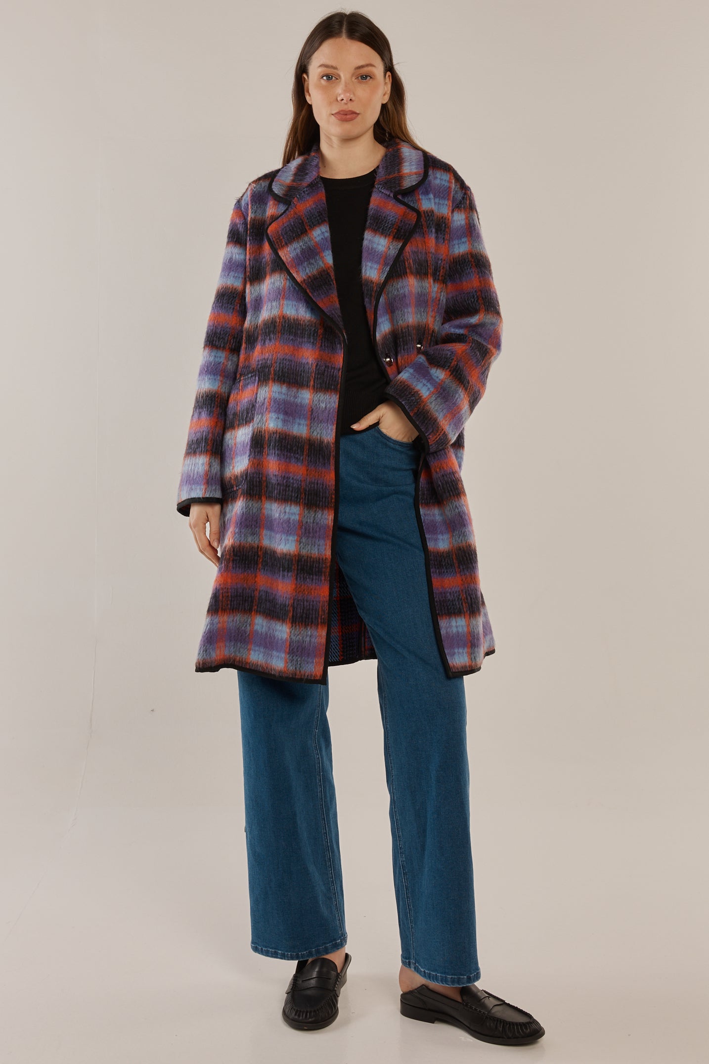 Oslo Coat - Purple/Orange Check