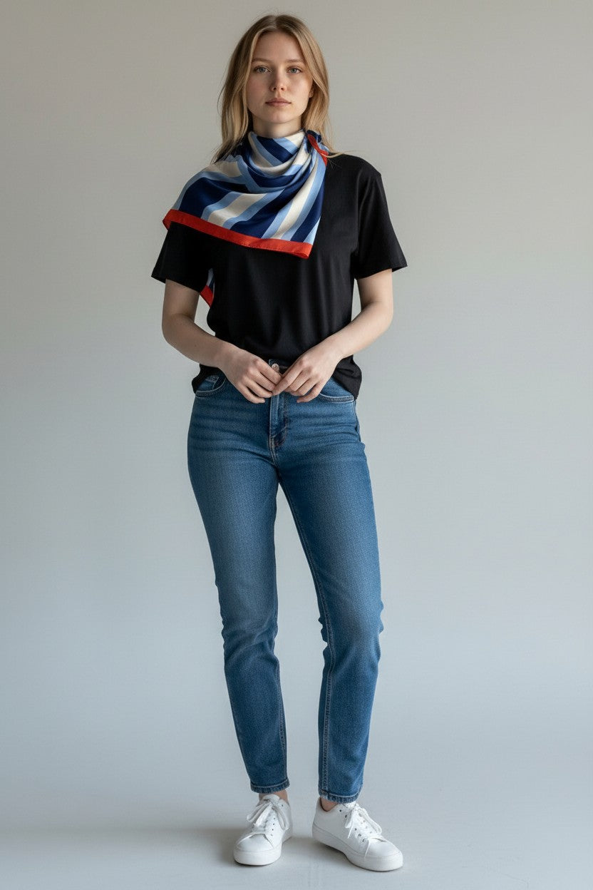 STRIPE SATIN SCARF TOP