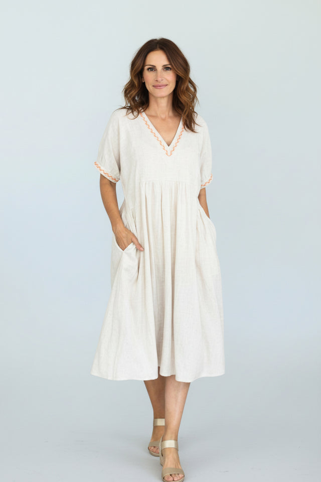 EMBROIDERED TRIM DRESS