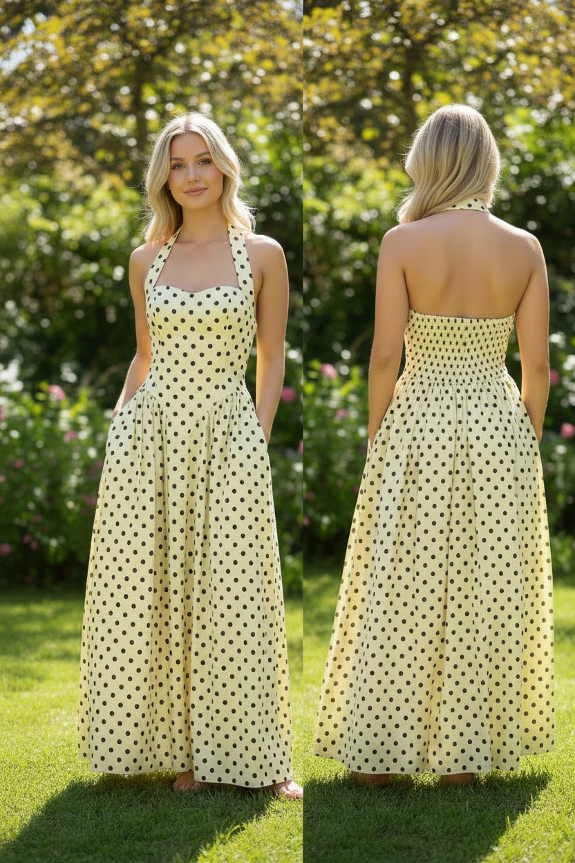 Halter spot maxi dress